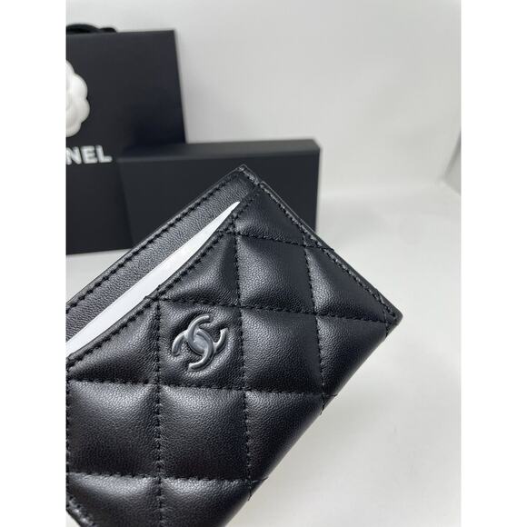 Chanel Classic Flat So Black Card Holder Lambskin Leather Wallet New 24S - Picture 7 of 11
